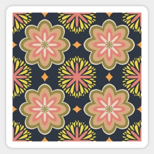 Vintage pastel flower pattern on navy background Sticker
